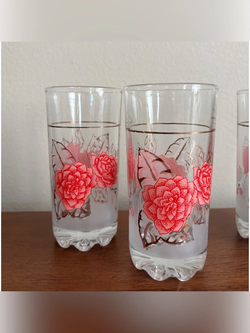 Vintage Rose Flower Print Drinking Glasses Tumblers Set Of 4